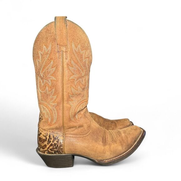 Ariat Men’s Cowboy Boots Size 8.5D Distressed Tan Leather Western Square Toe - Picture 1 of 6